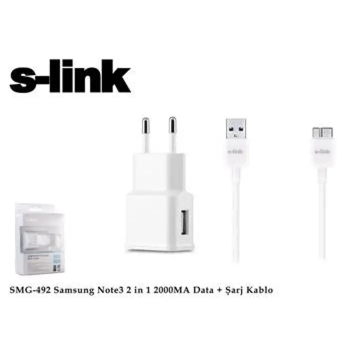 S-link SMG-492 2000mah Note 3 Şarj Kablo Priz Data Şarj Kablosu (KDO)
