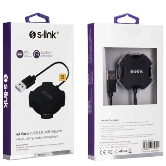 S-link Swapp SW-U212 Siyah Usb 2.0 4 Port Hub Kablolu Çevirici Adaptör (KDO)