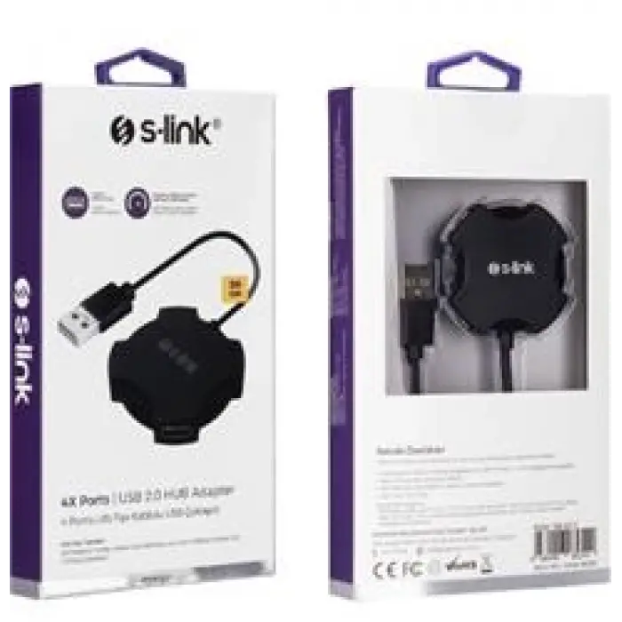 S-link Swapp SW-U212 Siyah Usb 2.0 4 Port Hub Kablolu Çevirici Adaptör (KDO)