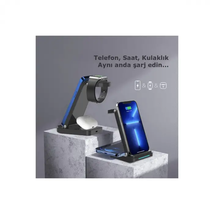 S90 4in1 Kablosuz Şarj Masaüstü Set - Siyah