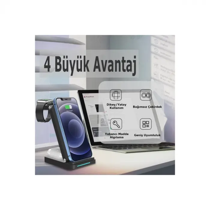S90 4in1 Kablosuz Şarj Masaüstü Set - Siyah