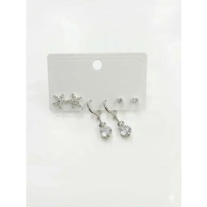 Sallantılı Çiçek Detaylı Altılı Küpe - Kp00624