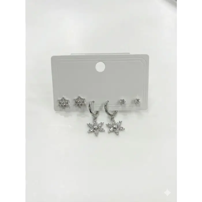 Sallantılı Kar Tanesi Detaylı Altılı Küpe - Kp00618