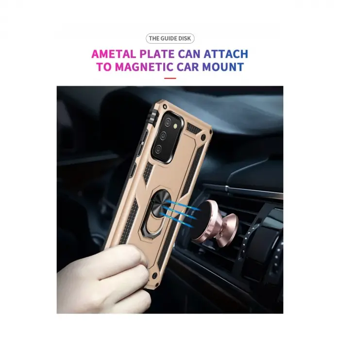 Samsung Galaxy A02s Kılıf Sofya Yüzüklü Silikon Kapak - Gold