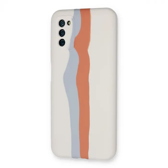Samsung Galaxy A03s Kılıf Ebruli Lansman Silikon - Beyaz-turuncu