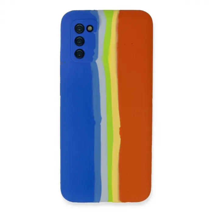 Samsung Galaxy A03s Kılıf Ebruli Lansman Silikon - Mavi-turuncu