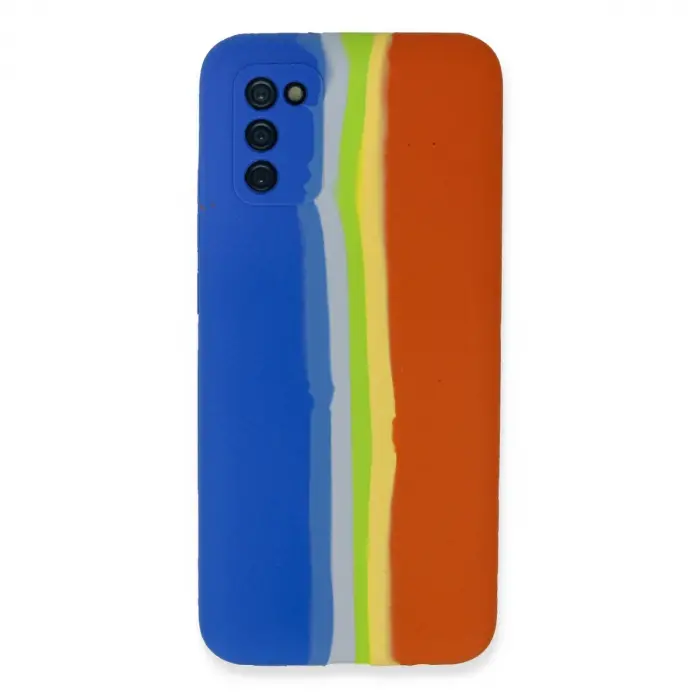 Samsung Galaxy A03s Kılıf Ebruli Lansman Silikon - Mavi-turuncu