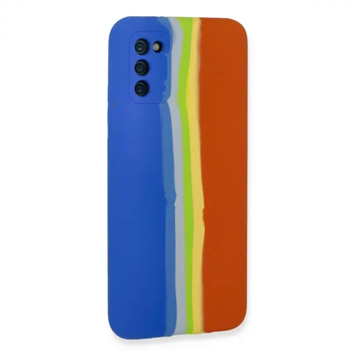 Samsung Galaxy A03s Kılıf Ebruli Lansman Silikon - Mavi-turuncu