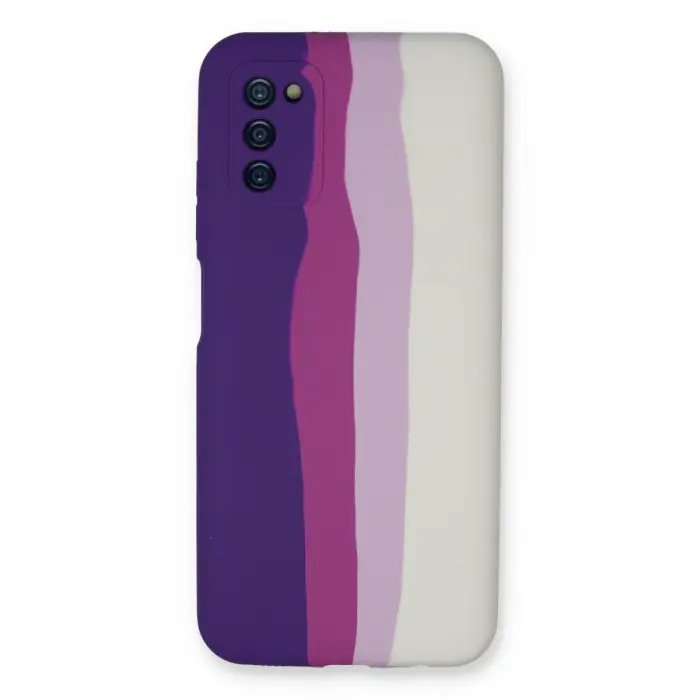 Samsung Galaxy A03s Kılıf Ebruli Lansman Silikon - Mor-beyaz