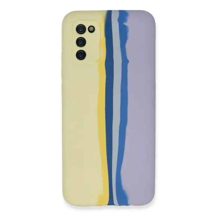 Samsung Galaxy A03s Kılıf Ebruli Lansman Silikon - Sarı-lila