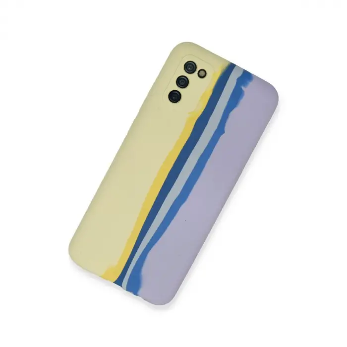 Samsung Galaxy A03s Kılıf Ebruli Lansman Silikon - Sarı-lila