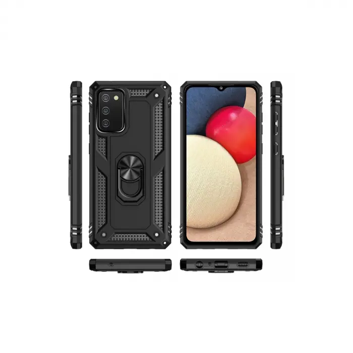Samsung Galaxy A03s Kılıf Sofya Yüzüklü Silikon Kapak - Siyah