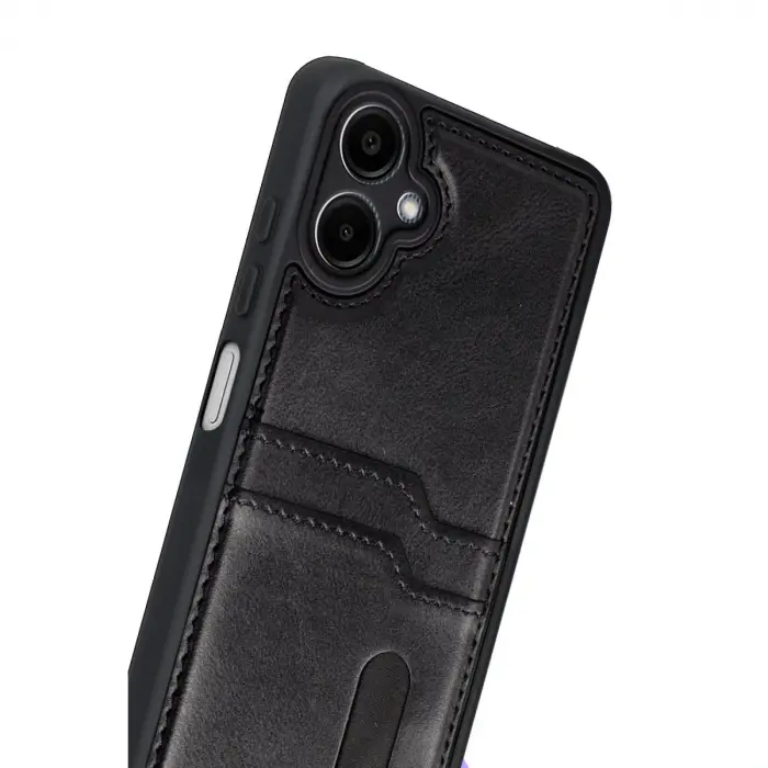 Samsung Galaxy A07 4g Sara Kartvizitli Deri Kılıf - Siyah