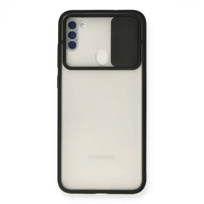 Samsung Galaxy A11 Kılıf Palm Buzlu Kamera Sürgülü Silikon - Siyah