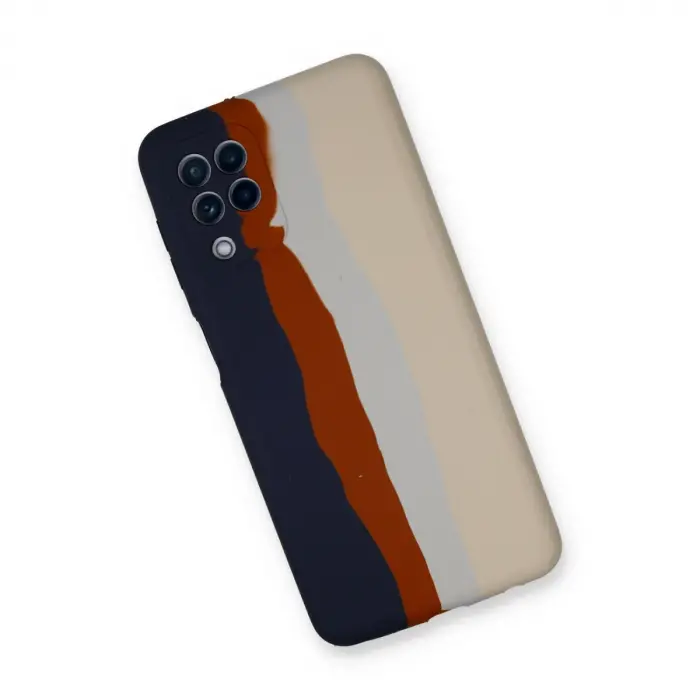 Samsung Galaxy A22 Kılıf Ebruli Lansman Silikon - Lacivert-krem