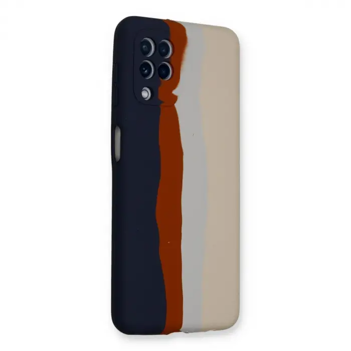 Samsung Galaxy A22 Kılıf Ebruli Lansman Silikon - Lacivert-krem