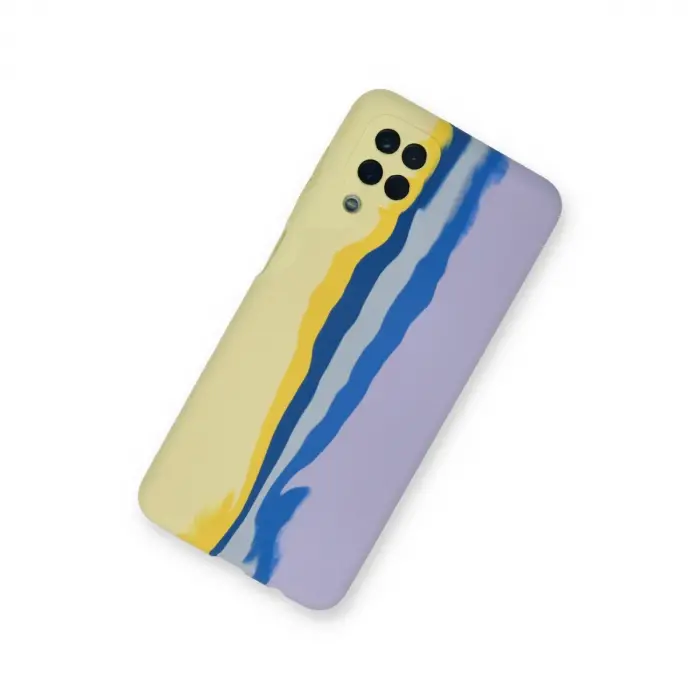 Samsung Galaxy A22 Kılıf Ebruli Lansman Silikon - Sarı-lila