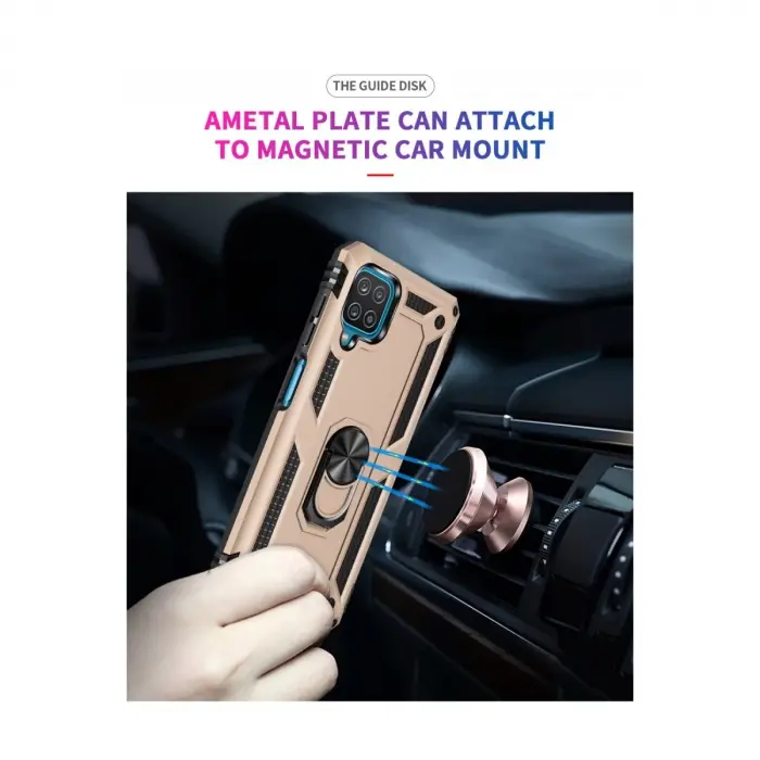 Samsung Galaxy A22 Kılıf Sofya Yüzüklü Silikon Kapak - Gold