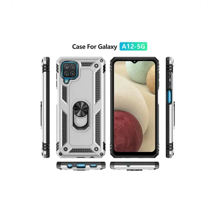 Samsung Galaxy A22 Kılıf Sofya Yüzüklü Silikon Kapak - Gümüş