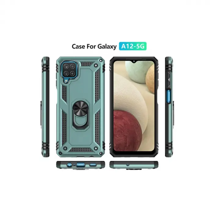 Samsung Galaxy A22 Kılıf Sofya Yüzüklü Silikon Kapak - Yeşil