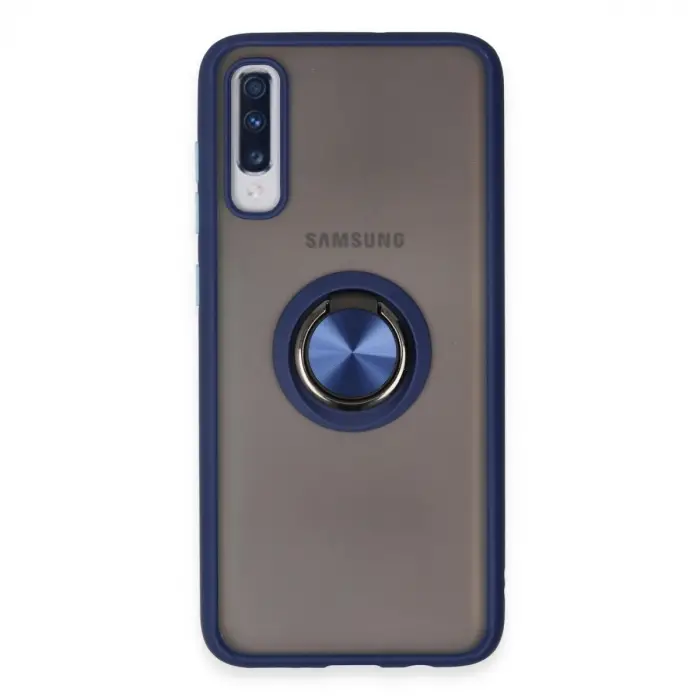 Samsung Galaxy A70 Kılıf Montreal Yüzüklü Silikon Kapak - Lacivert