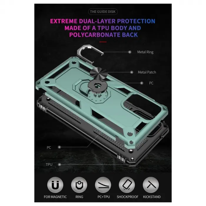 Samsung Galaxy A72 Kılıf Sofya Yüzüklü Silikon Kapak - Yeşil