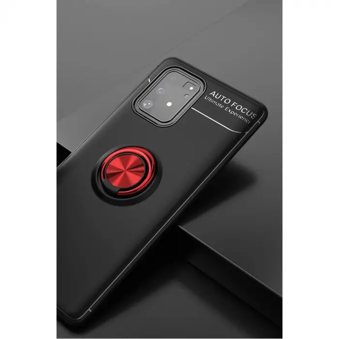Samsung Galaxy A91 / S10 Lite Kılıf Range Yüzüklü Silikon - Siyah-kırmızı