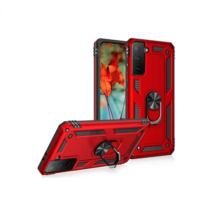 Samsung Galaxy S21 Kılıf Sofya Yüzüklü Silikon Kapak - Kırmızı