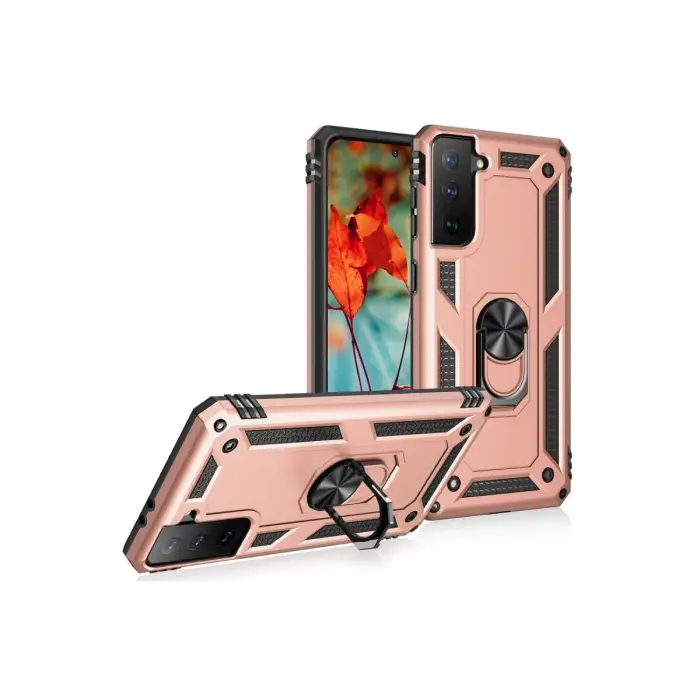 Samsung Galaxy S21 Kılıf Sofya Yüzüklü Silikon Kapak - Rose