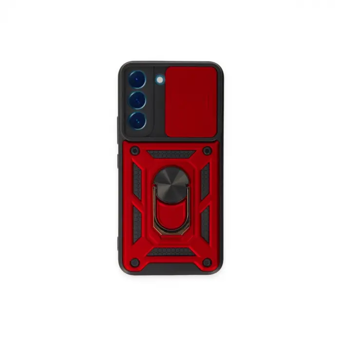 Samsung Galaxy S23 Fe Kılıf Pars Lens Yüzüklü Silikon - Kırmızı