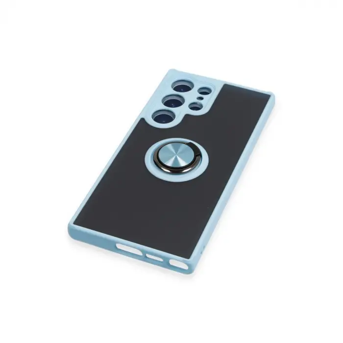 Samsung Galaxy S23 Ultra Kılıf Montreal Yüzüklü Silikon Kapak - Buz Mavi