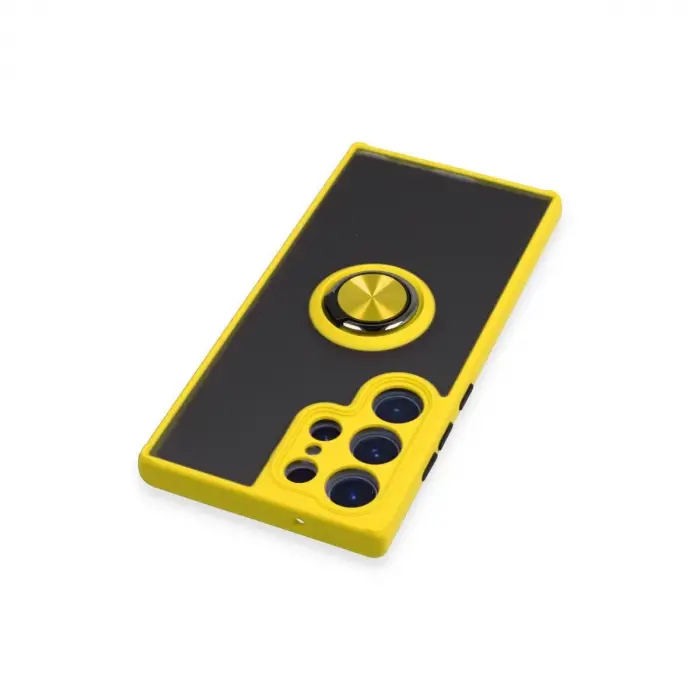 Samsung Galaxy S23 Ultra Kılıf Montreal Yüzüklü Silikon Kapak - Sarı