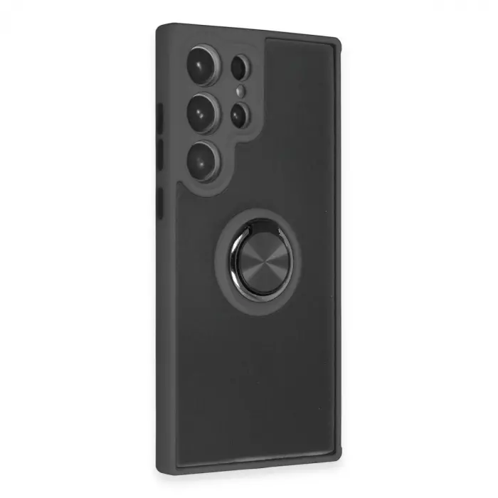 Samsung Galaxy S23 Ultra Kılıf Montreal Yüzüklü Silikon Kapak - Siyah