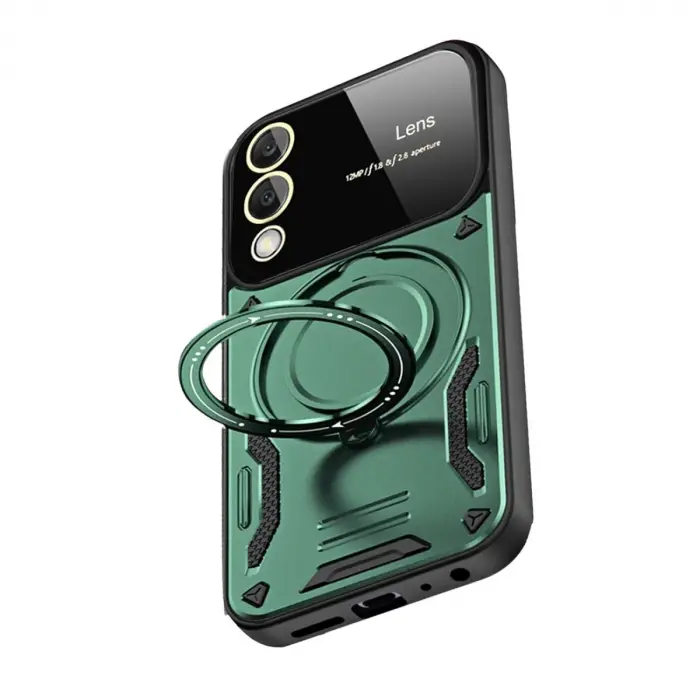 Samsung Galaxy S25 Edge Kılıf Joy Lens Standlı Kapak - Koyu Yeşil