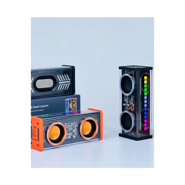 Şeffaf Mecha Müzik Tws Stereo Rgb İşıklı Hoparlör Kablosuz Bluetooth 5.0 Taşınabilir Hoparlör V9