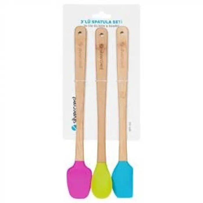 Silver Crest SPT-03 3 Lu Renkli 26CM Uzun Silikon Bambu Spatula Seti (KDO)