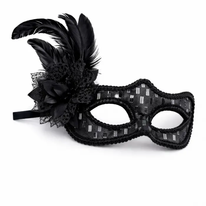 Siyah Tüylü Balo Maskesi Kadın Parti Aksesuarı