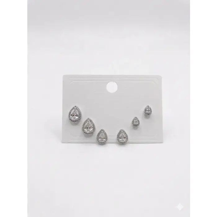 Su Damlası Detaylı Altılı Küpe - Kp00658