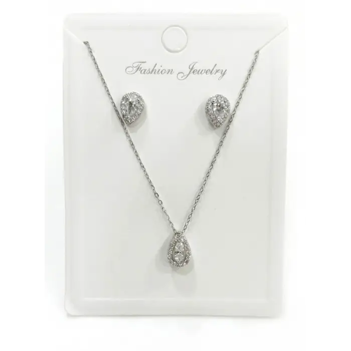 Rodyum Zirkon Taşlı Zincir : Çelik Ürünler 40+5 Cm - Set0001