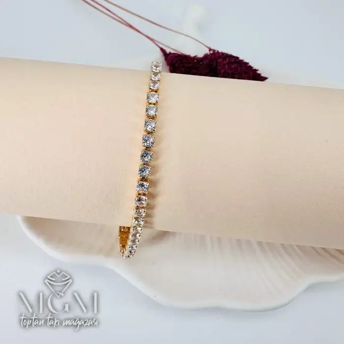 Zirkon 3 Mm Taşlı Pirinç Bileklikler 18+2 Cm Uzatma Payı - Kbl0086