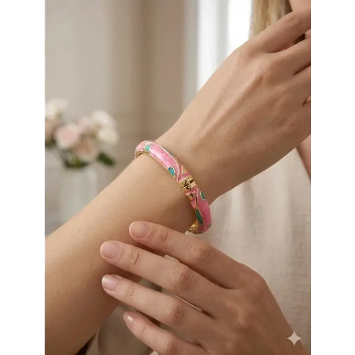 Sweet Pink Mine İşlemeli Kelepçe Bileklik - Kbl0455