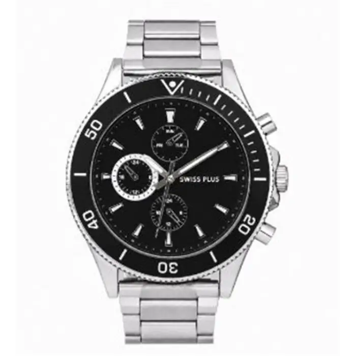 Swiss Plus Man Watch Basic Seri Model-10 ST3516AGS Lüx Black-Silver(Kol Saati) (KDO)