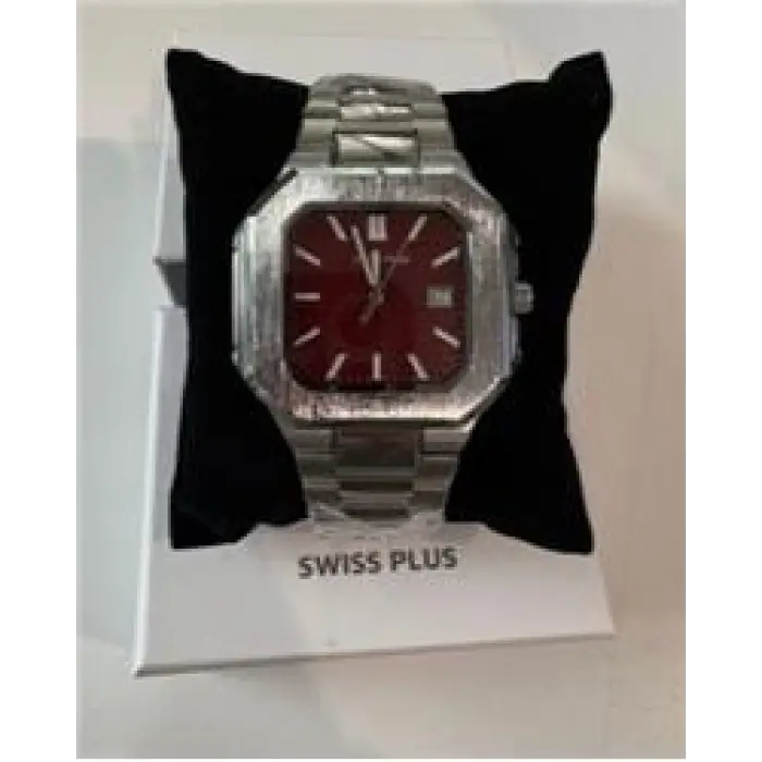 Swiss Plus Man Watch Premium Seri Model-9 RS23146 Bordeaux-Silver