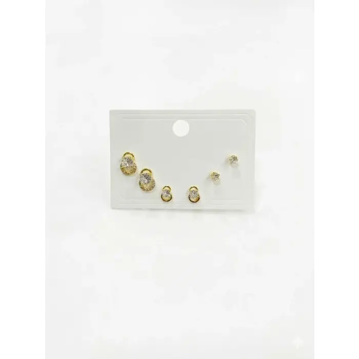   Zirkon Taşlı Pirinç Altılı  Kombin Küpe - Kp00637