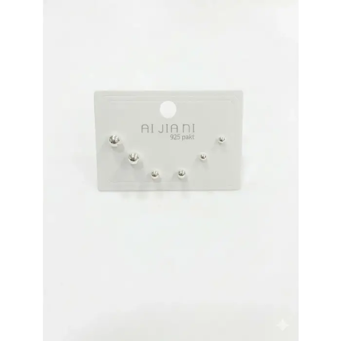 Rodyum Zirkon Taşlı Pirinç Altılı  Kombin Küpe - Kp00589