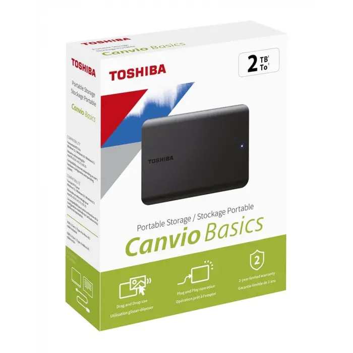 Toshiba 2TB Canvio Basic 2.5 Gen1 USB 3.2 Harici Harddisk (HDTB520EK3AA) (KDO)