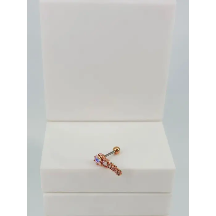 Rose Zirkon Taşlı Uç Kısmı : Pirinç Kıkırdak Bar Uzunluğu : 6 Mm / Bar Kalınlığı 0.8 Mm / Top Boyu 3 Mm  - Pt0056-2