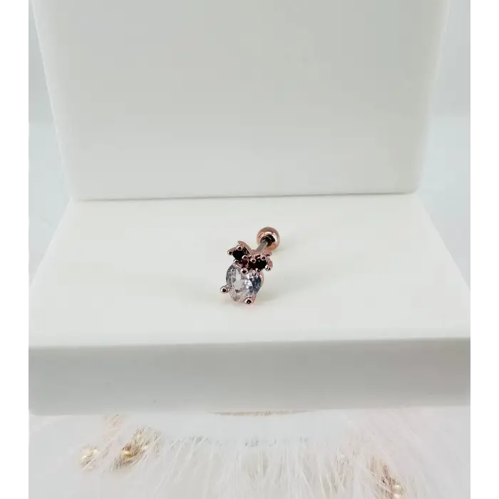 Rose Zirkon Taşlı Uç Kısmı : Pirinç Kıkırdak Bar Uzunluğu : 6 Mm / Bar Kalınlığı 0.8 Mm / Top Boyu 3 Mm - Pt0017-2