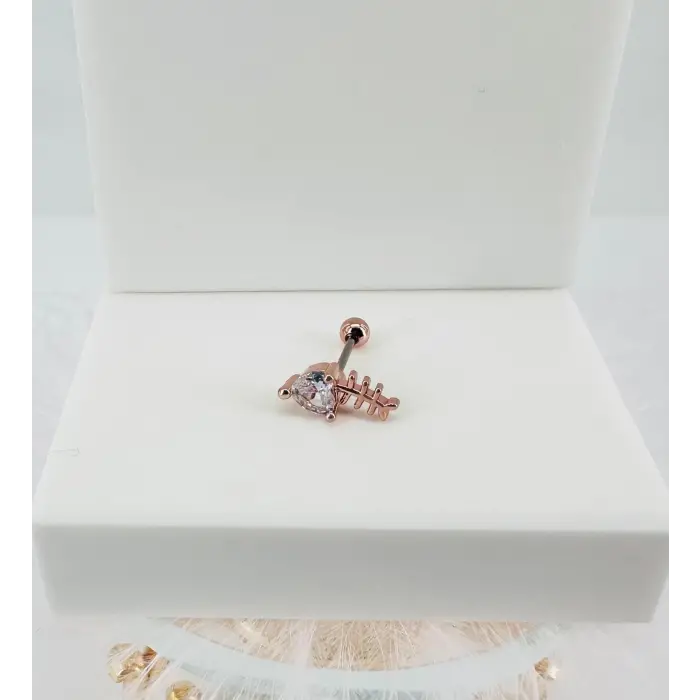 Rose Zirkon Taşlı Uç Kısmı : Pirinç Kıkırdak Bar Uzunluğu : 6 Mm / Bar Kalınlığı 0.8 Mm / Top Boyu 3 Mm - Pt0039-2
