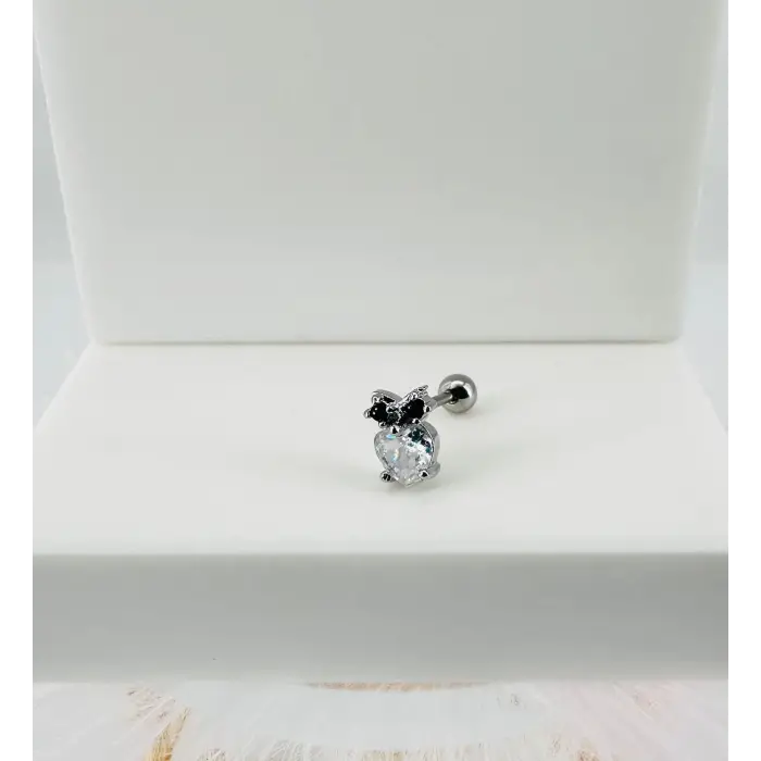 Rodyum Zirkon Taşlı Uç Kısmı : Pirinç Kıkırdak Bar Uzunluğu : 6 Mm / Bar Kalınlığı 0.8 Mm / Top Boyu 3 Mm - Pt0017